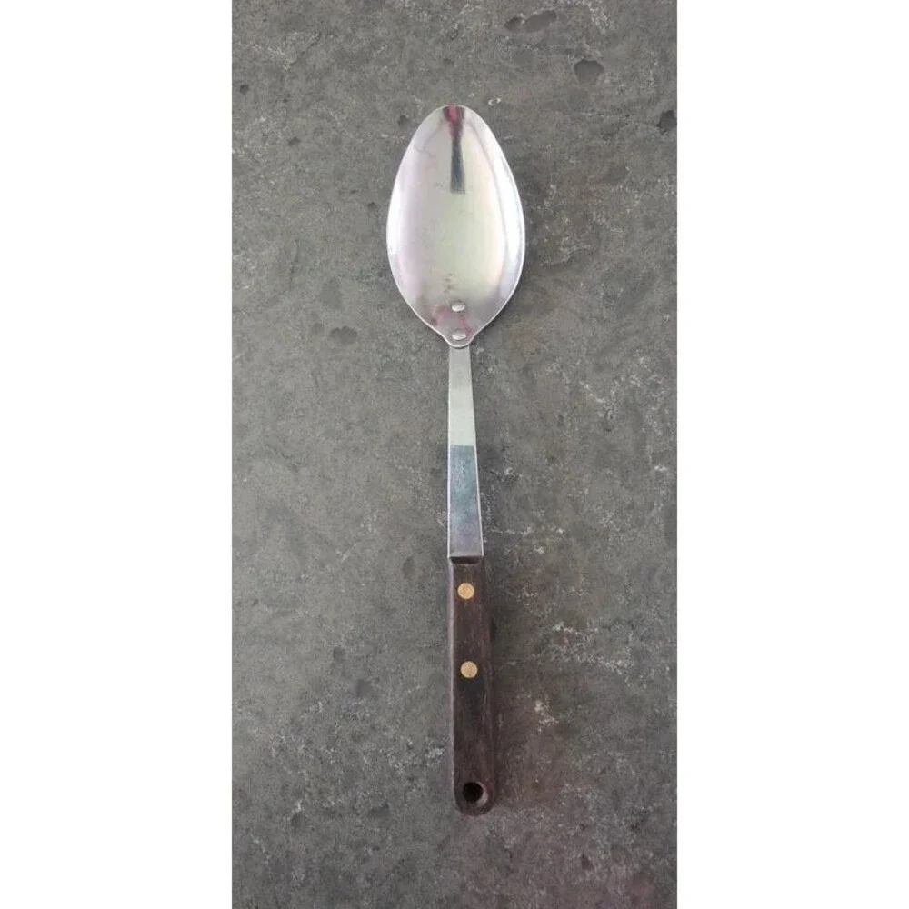 Vintage Robinson Stainless Steel Serving Spoon Wood Handle USA 12 Inch